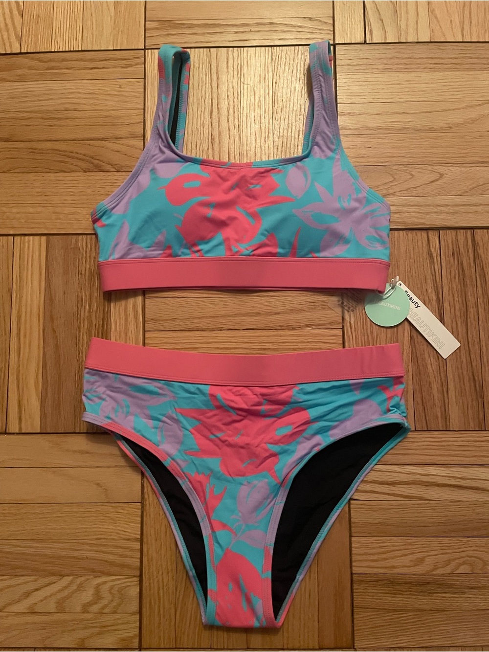 Girls Period Swimwear Floral Bikini Set - Pink & Aqua